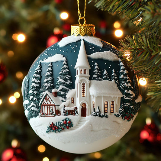 Winter Church Christmas Mica Ornament GFSPQM409