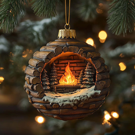 Log Cabin Christmas Mica Ornament GFSPQM410