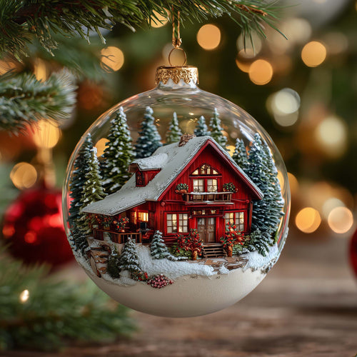 Red Cabin Christmas Mica Ornament GFSPQM412