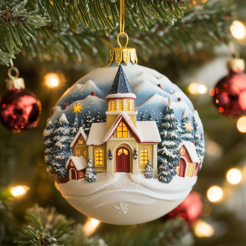 Village Church Christmas Mica Ornament GFSPQM415