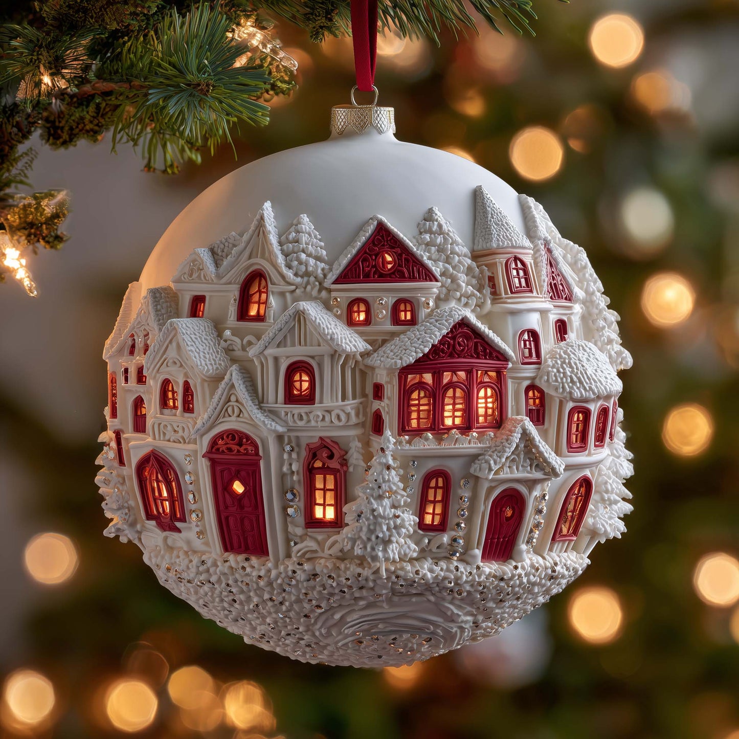 Snowy Village Christmas Mica Ornament GFSPQM417