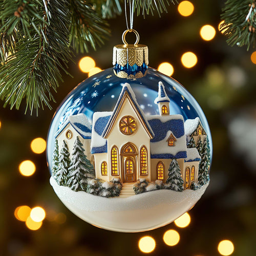 Blue Church Christmas Mica Ornament GFSPQM419
