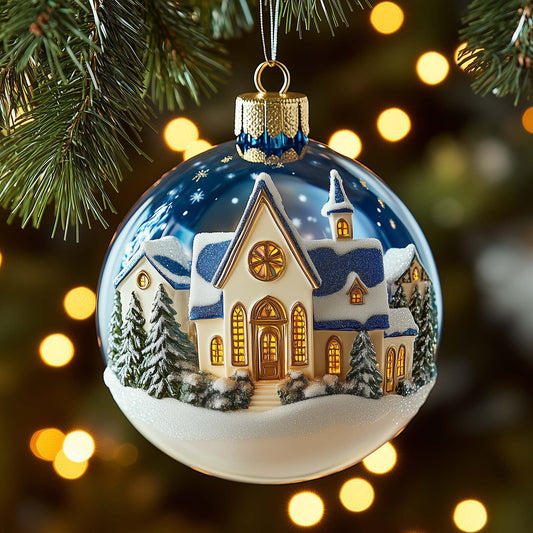 Blue Church Christmas Mica Ornament GFSPQM419