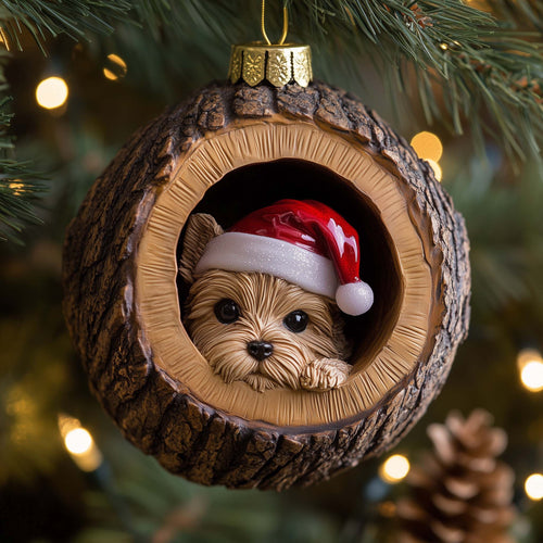 Yorkie Log Christmas Mica Ornament GFSPQM422