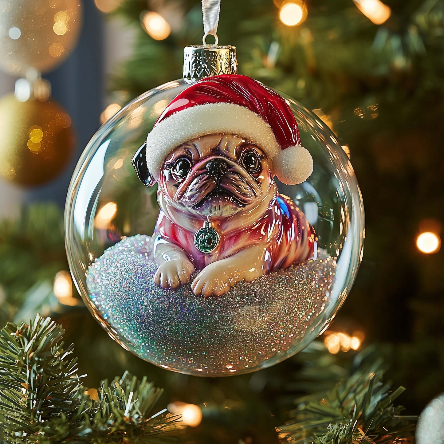 Pug Bauble Christmas Mica Ornament GFSPQM423