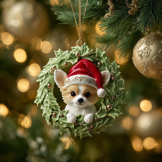 Chihuahua Wreath Christmas Mica Ornament GFSPQM427