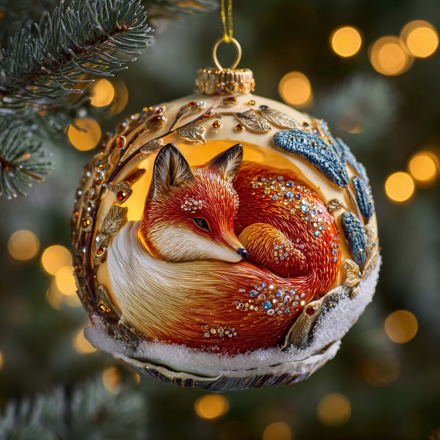 Jeweled Fox Christmas Mica Ornament GFSPQM432