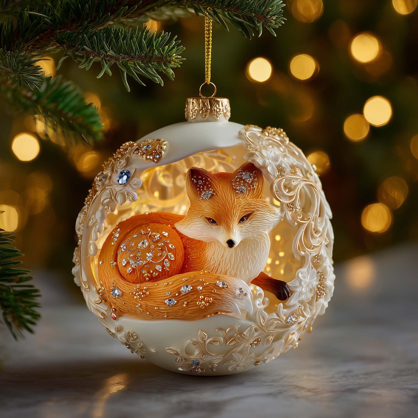 Winter Fox Christmas Mica Ornament GFSPQM433