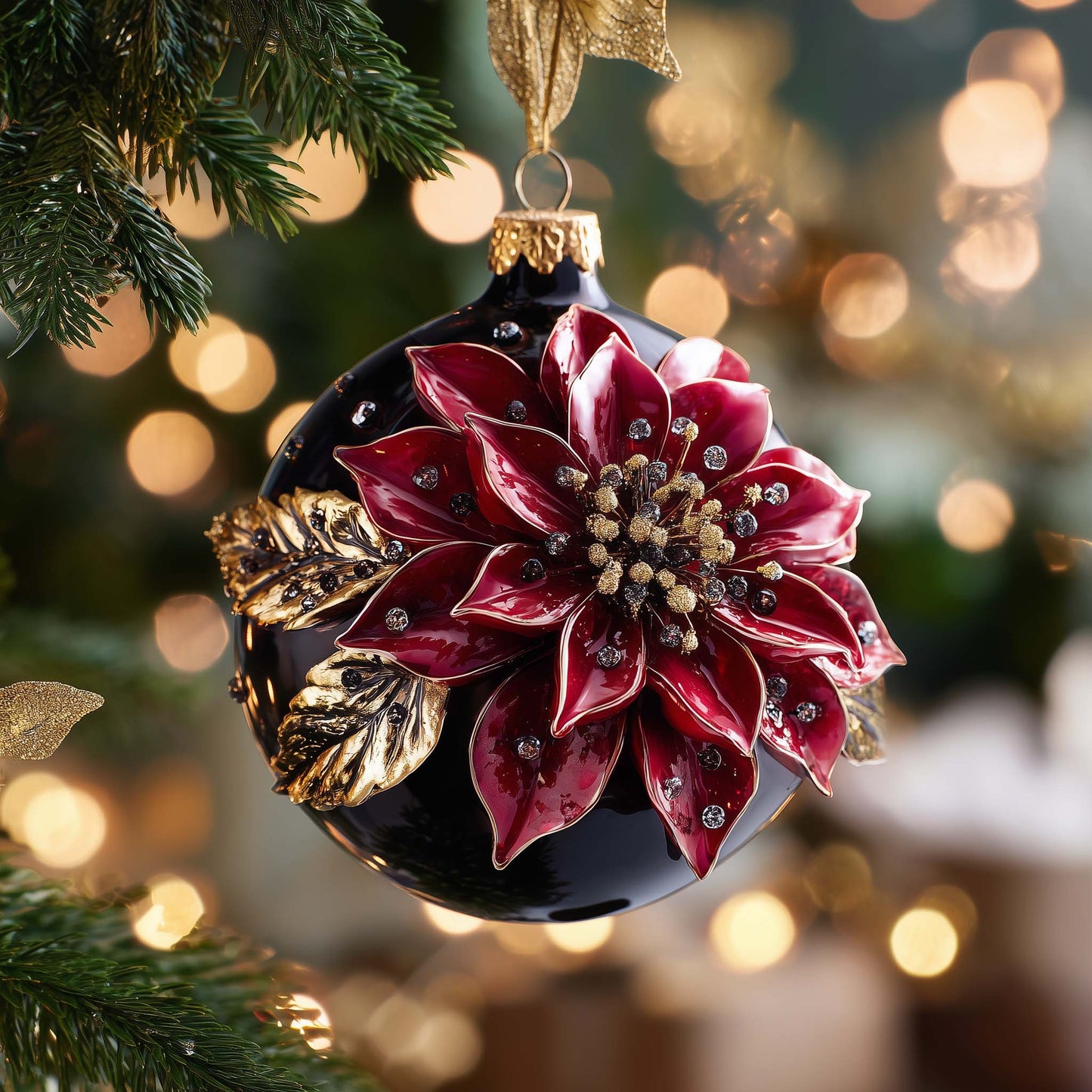 Royal Poinsettia Christmas Mica Ornament GFSPQM443