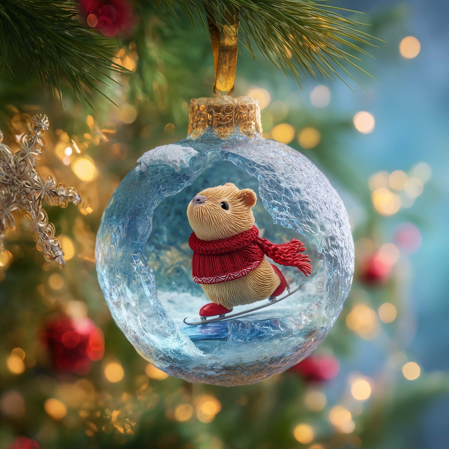 White Capybara Christmas Mica Ornament GFSPQM445