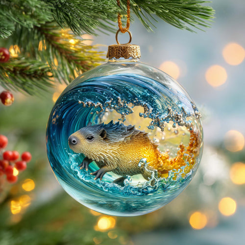 Surfing Capybara Christmas Mica Ornament GFSPQM446
