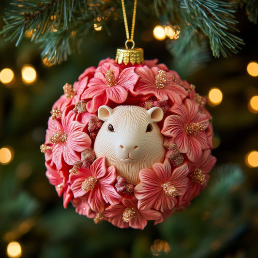Floral Capybara Christmas Mica Ornament GFSPQM449