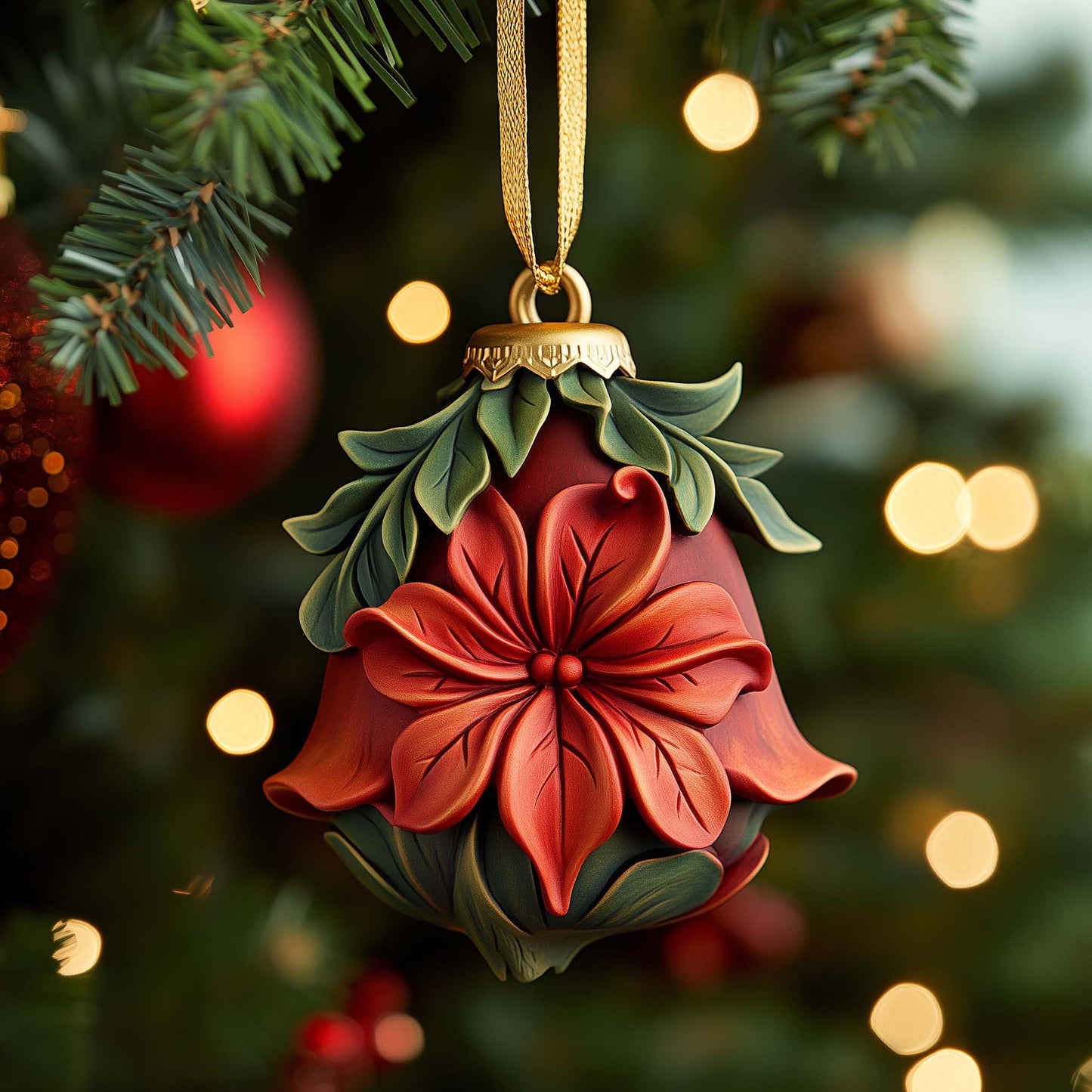 Poinsettia Bell Christmas Mica Ornament GFSPQM45