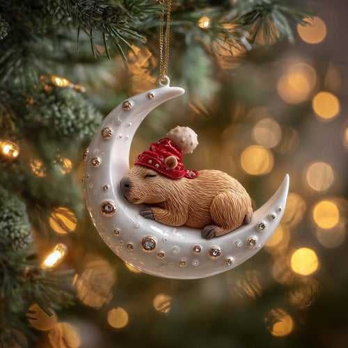 Moon Capybara Christmas Mica Ornament GFSPQM450