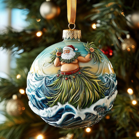 Hula Santa Christmas Mica Ornament GFSPQM458