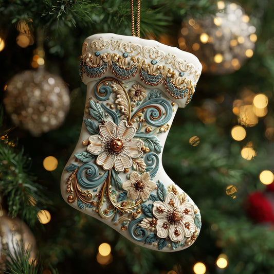 Floral Stocking Christmas Mica Ornament GFSPQM47