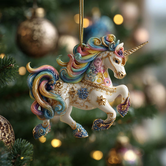 Rainbow Unicorn Christmas Mica Ornament GFSPQM50