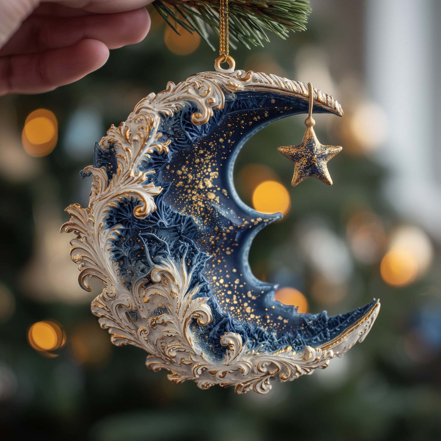 Ornate Moon Christmas Mica Ornament GFSPQM58