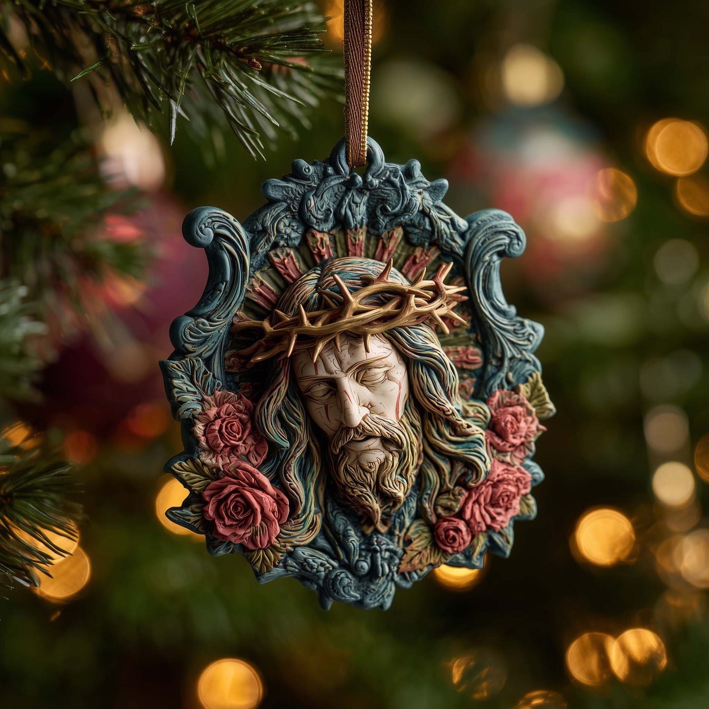 Floral Jesus Christmas Mica Ornament GFSPQM63