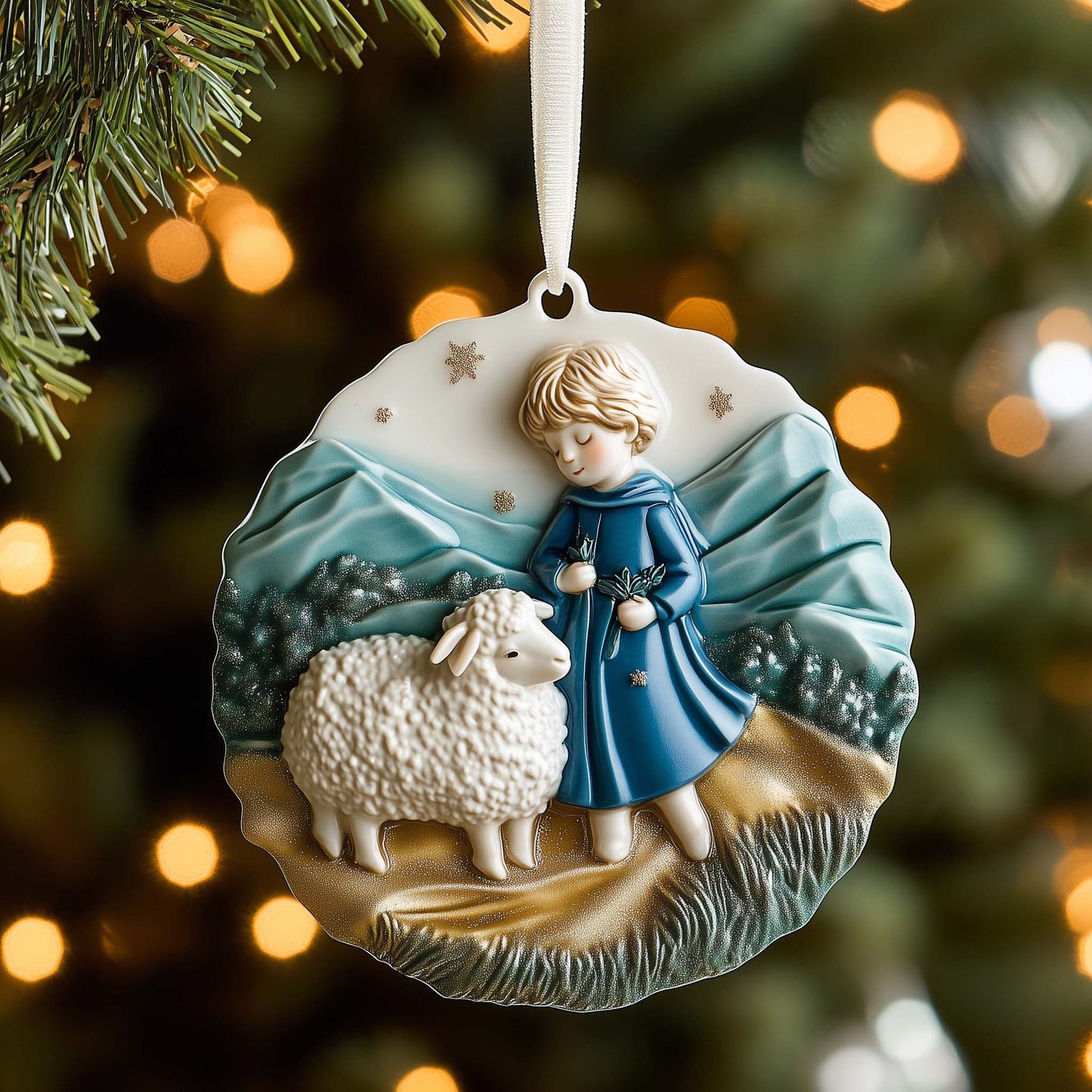 Shepherd Lamb Christmas Mica Ornament GFSPQM81
