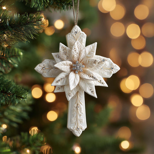 Poinsettia Cross Christmas Mica Ornament GFSPQM85