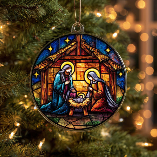 Stained Nativity Christmas Mica Ornament GFSPQM87