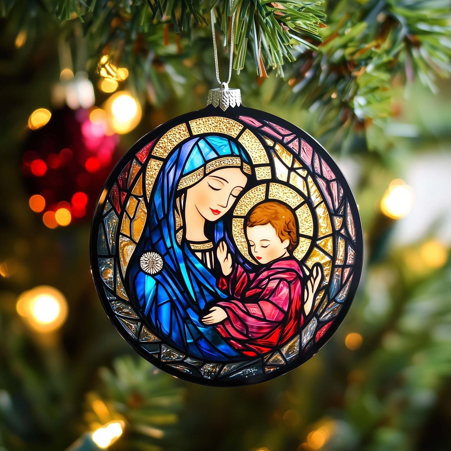 Stained Madonna Christmas Mica Ornament GFSPQM88