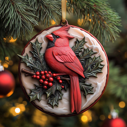 Holly Cardinal Christmas Mica Ornament GFSPQM91