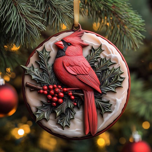 Holly Cardinal Christmas Mica Ornament GFSPQM91