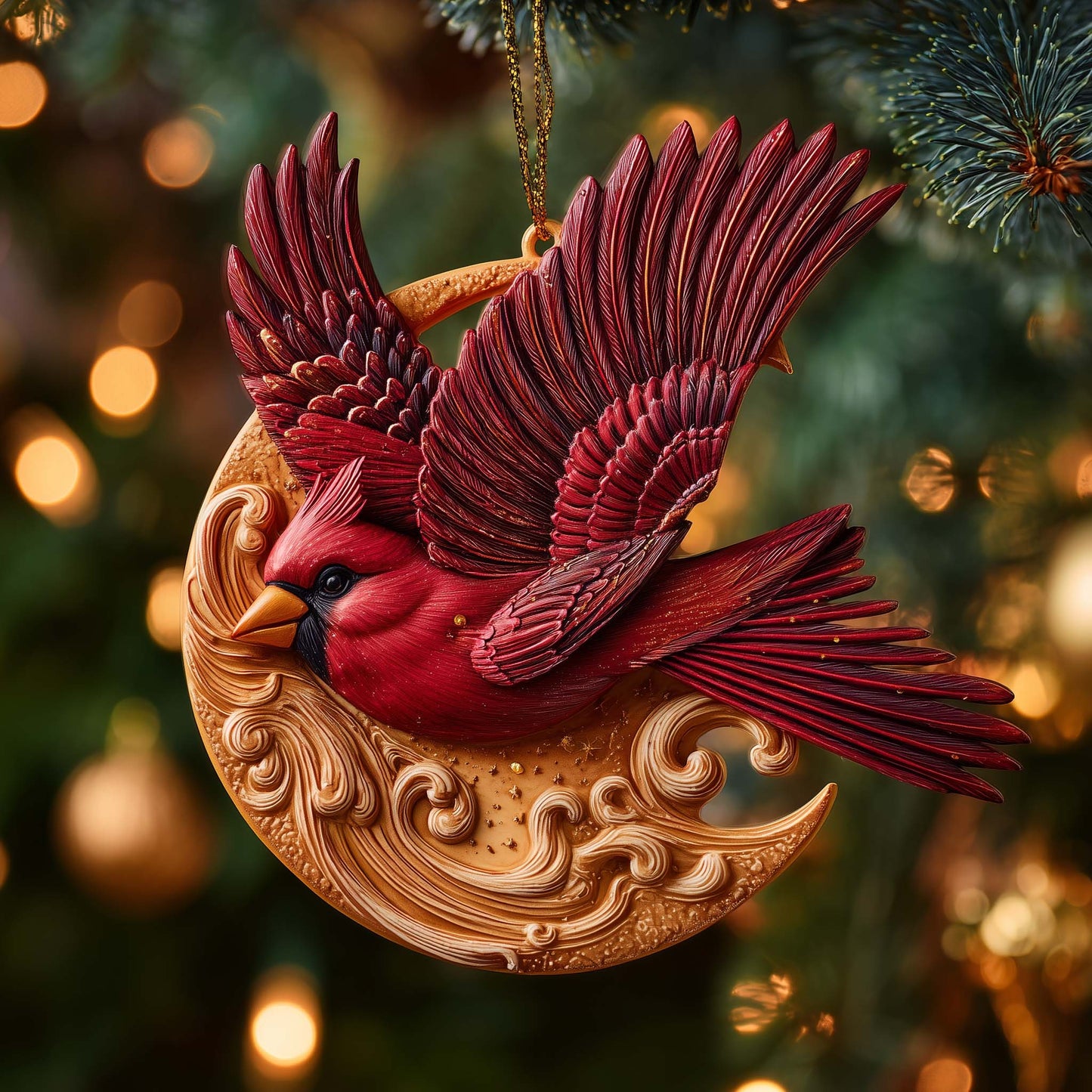 Cardinal Moon Christmas Mica Ornament GFSPQM97