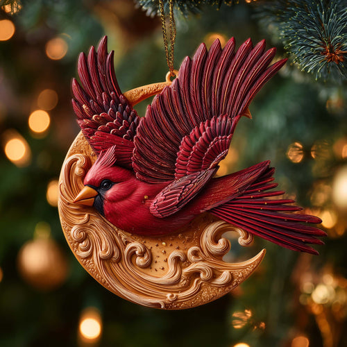 Cardinal Moon Christmas Mica Ornament GFSPQM97