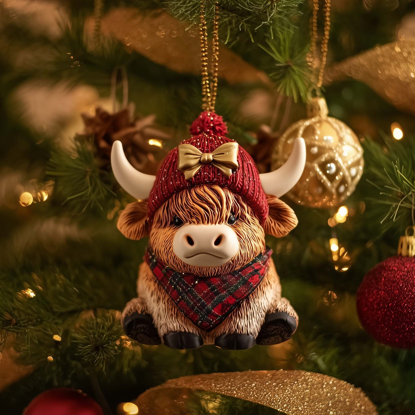 Highland Cow Christmas Mica Ornament GFSPTG02