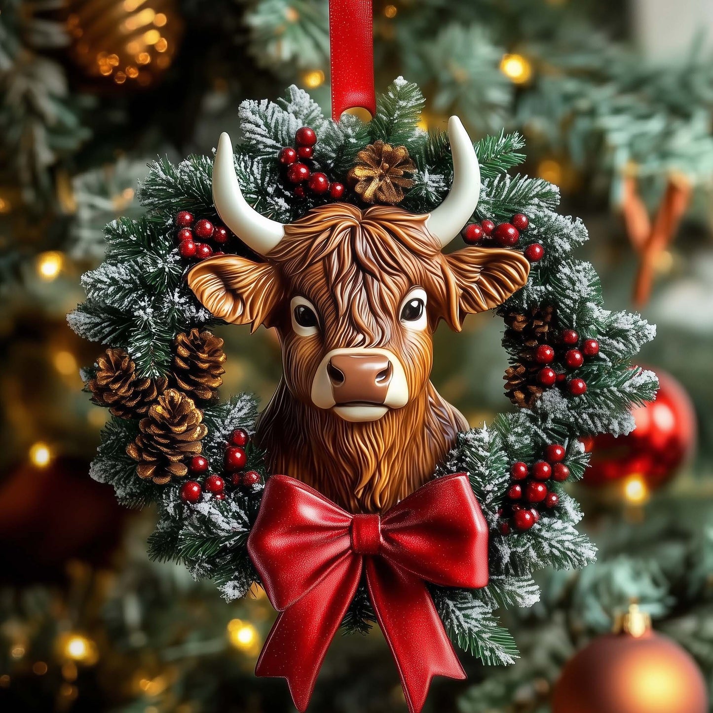 Highland Cow Christmas Mica Ornament GFSPTG06
