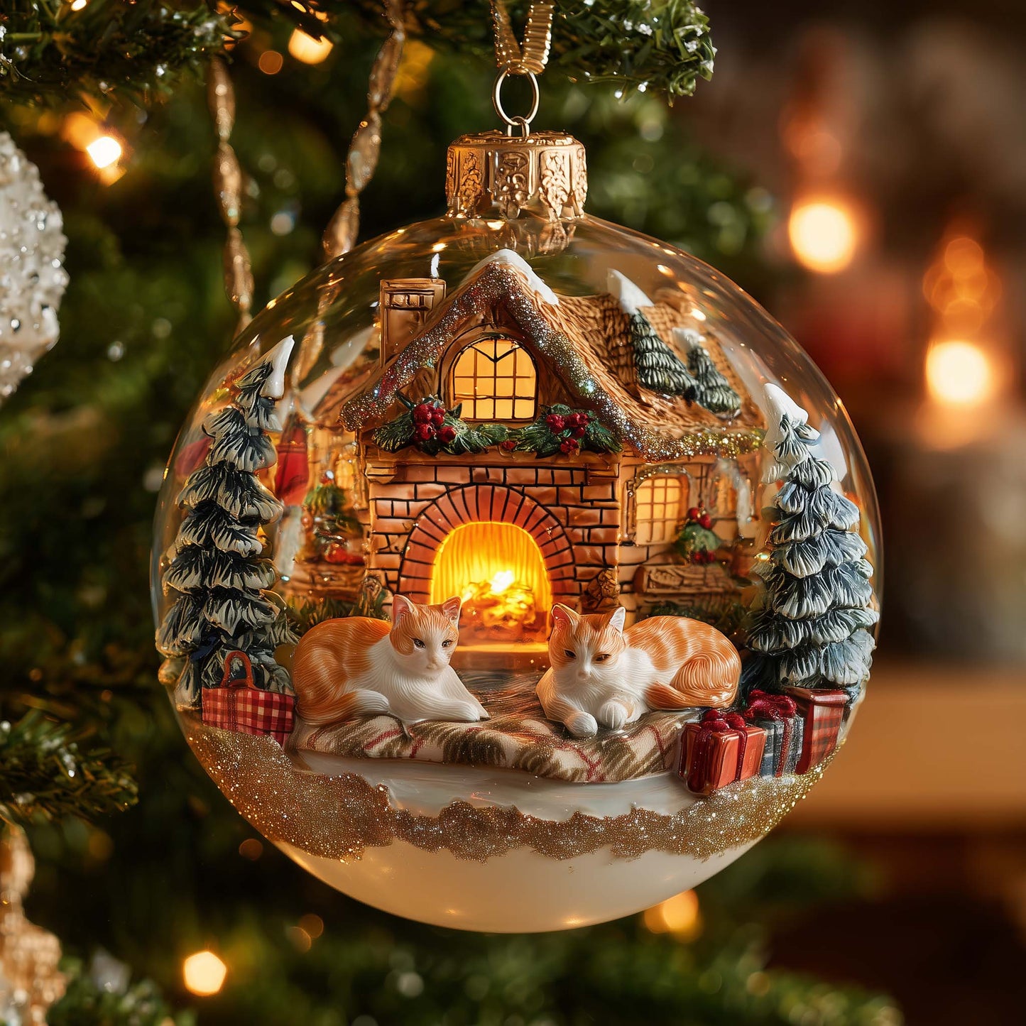 Cozy Cat Christmas Mica Ornament GFSPYC136