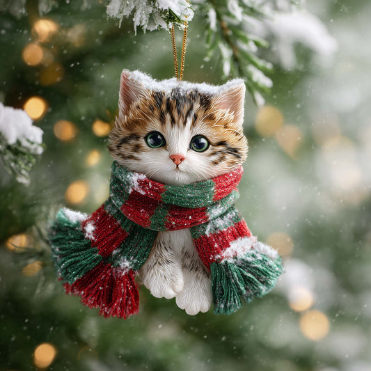 Cozy Cat Christmas Mica Ornament GFSPYC138