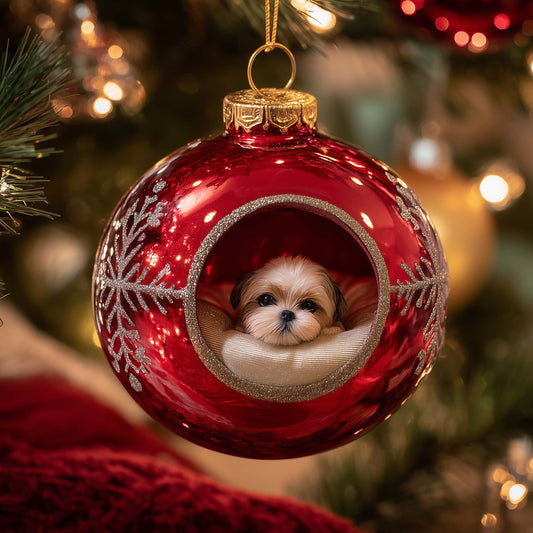 Shih Tzu Nest Christmas Mica Ornament GFSPYC183