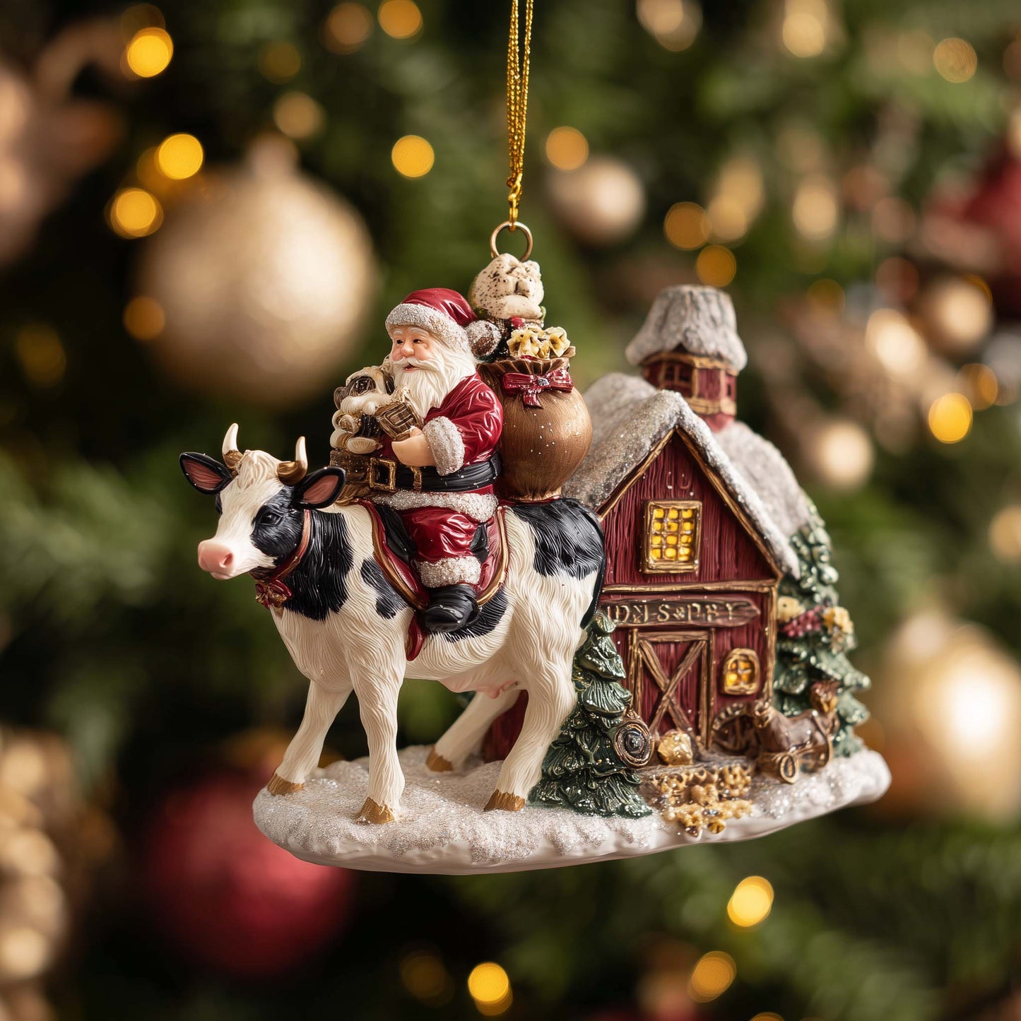 Santa Cow Christmas Mica Ornament GFSPYC98