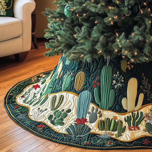 Christmas Southwest Cactus  Quilted Tree Skirt GFTOAB1454