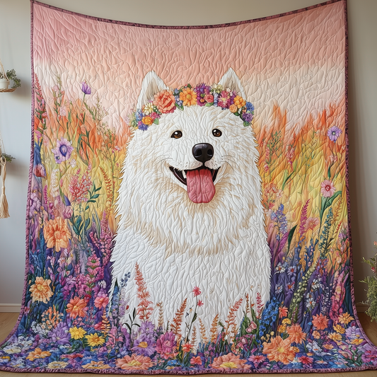 Floral Samoyed Quilted Blanket GFTOAB1547