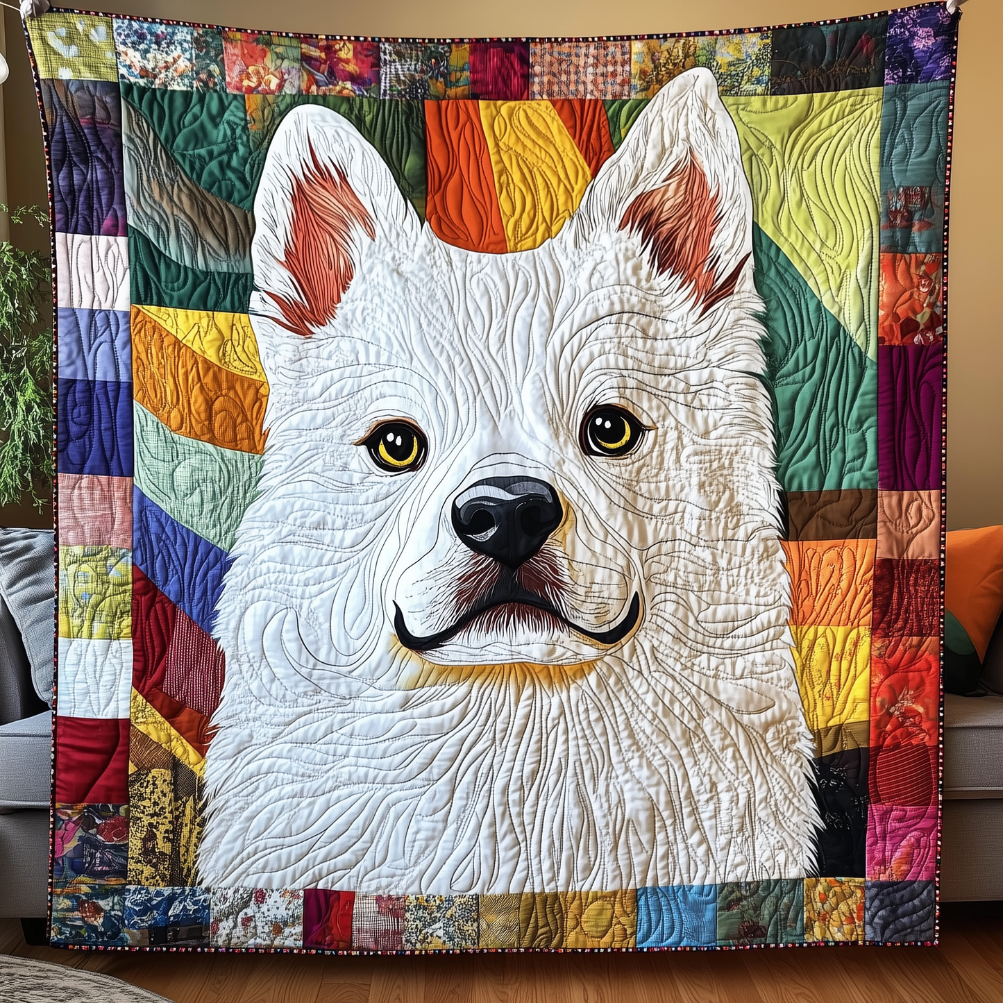 Colorful Samoyed Quilted Blanket GFTOAB1552