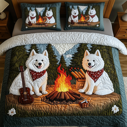 Happy Camping Samoyed 3-Piece Quilted Bedding Set GFTOAB1564