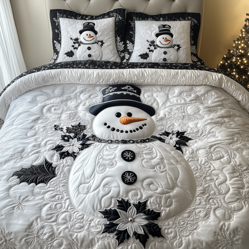 Elegant Winter Snowman 3-Piece Quilted Bedding Set GFTOAB1699