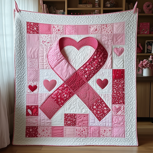 Never Give Up Breast Cancer Ribbon Quilted Blanket GFTOAB1705