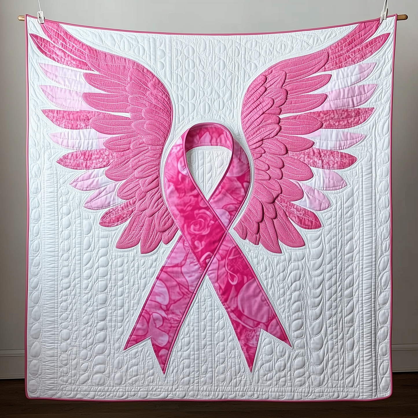 Never Give Up Breast Cancer Ribbon Quilted Blanket GFTOAB1706