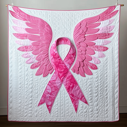 Never Give Up Breast Cancer Ribbon Quilted Blanket GFTOAB1706