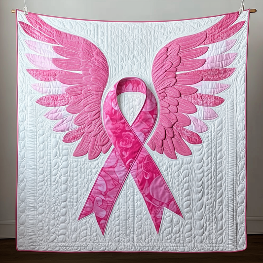 Never Give Up Breast Cancer Ribbon Quilted Blanket GFTOAB1706