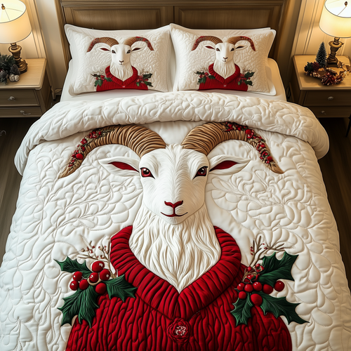 Christmas Goat 3-Piece Quilted Bedding Set GFTOAB1857