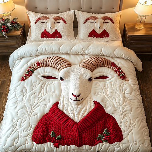 Christmas Goat 3-Piece Quilted Bedding Set GFTOAB1858