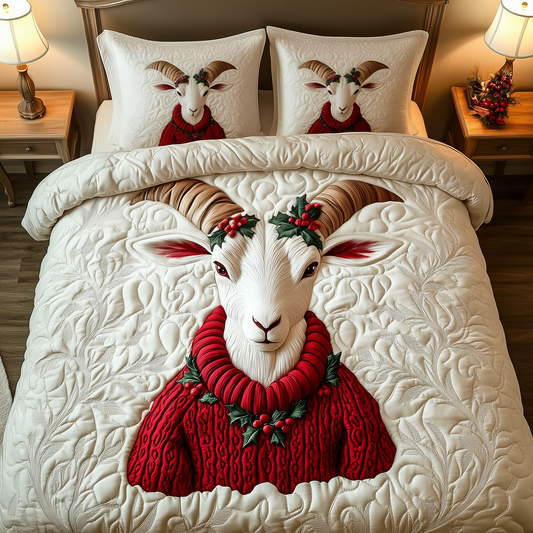 Christmas Goat 3-Piece Quilted Bedding Set GFTOAB1859