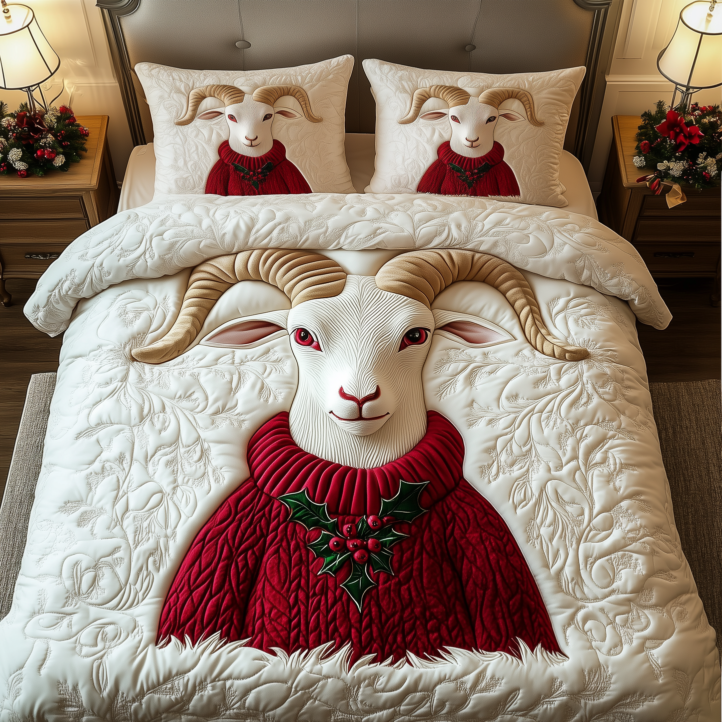 Christmas Goat 3-Piece Quilted Bedding Set GFTOAB1860